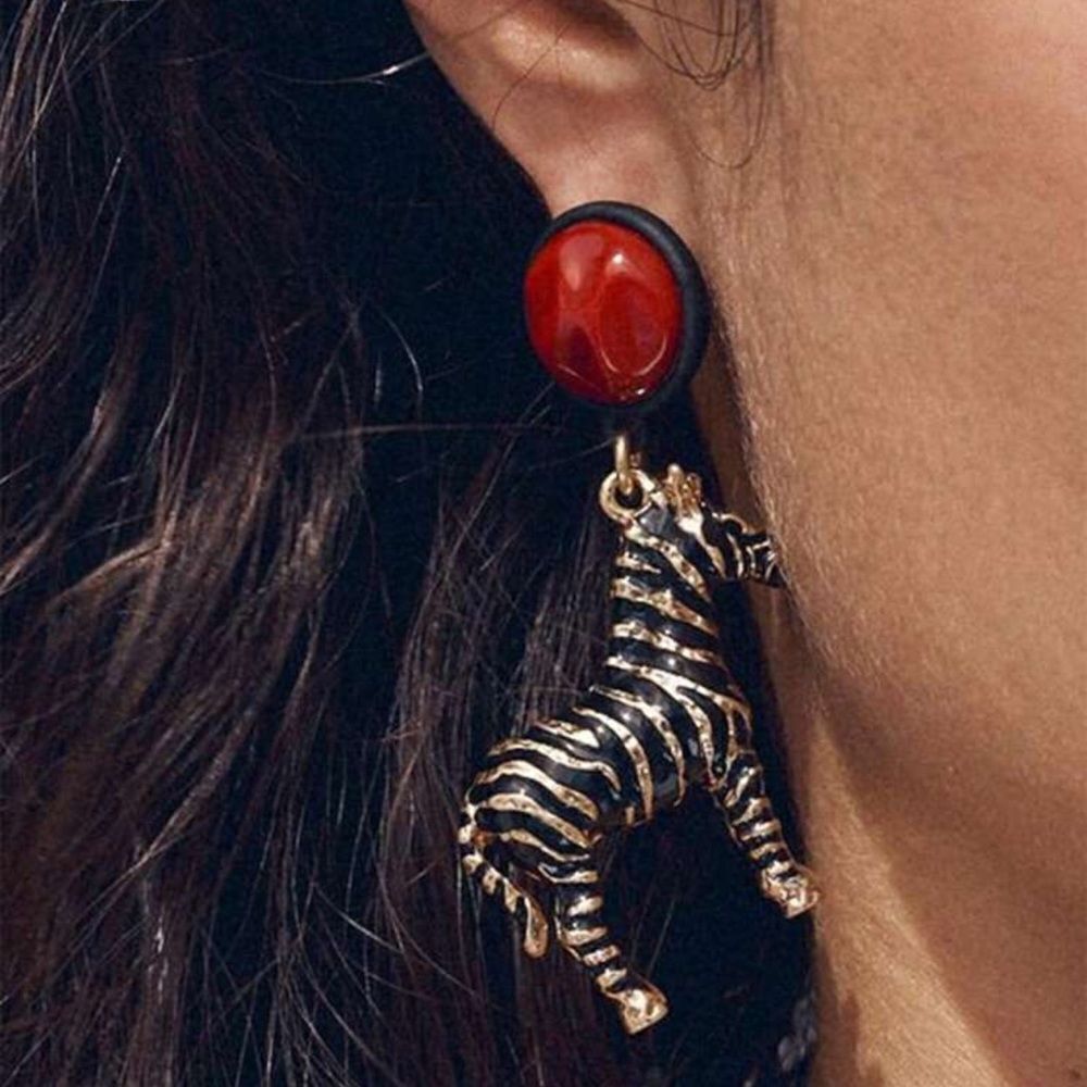 Elegant Gold Zebra Drop Earrings A1220